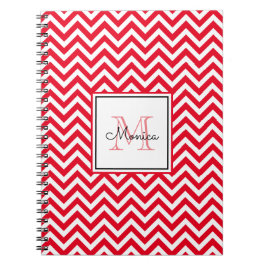 Caderno Espiral Padrão de Chevron Vermelho Moderno com Notebook Mo