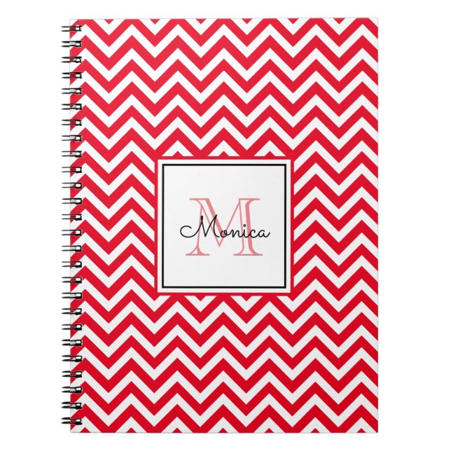 Caderno Espiral Padrão de Chevron Vermelho Moderno com Notebook Mo (Frente)