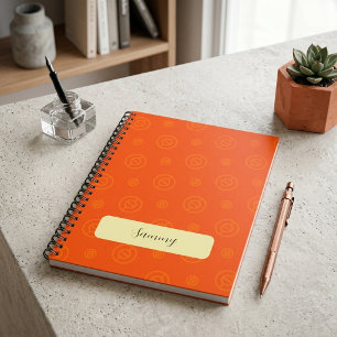 Caderno Espiral Padrão de Círculo Abstrato Laranja Sem Costura