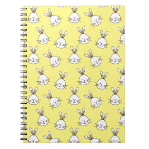 Caderno Espiral Padrão de Coelhinho Branco Feliz e Bonito