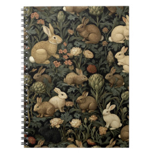 Caderno Espiral Padrão de Coelho da Floresta Vintage Botânica Escu