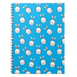 Caderno Espiral Padrão de Coelho de Páscoa Branco Feliz Fofo