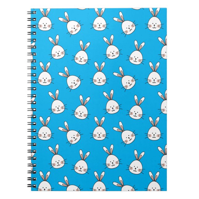 Caderno Espiral Padrão de Coelho de Páscoa Branco Feliz Fofo (Frente)