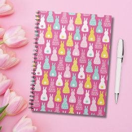 Caderno Espiral Padrão de Coelho de Páscoa Rosa