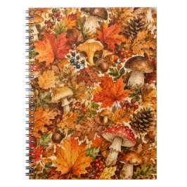 Caderno Espiral Padrão de Cogumelo da Floresta de Outono | Folhas 