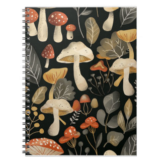 Caderno Espiral Padrão de Cogumelo Whimsical
