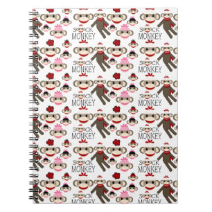 Caderno Espiral Padrão de colagem dos macacos-meia, vermelhos e c