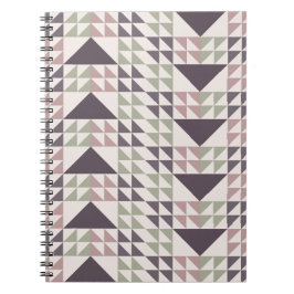 Caderno Espiral Padrão de Colcha Geométrica Rosa Empoeirada