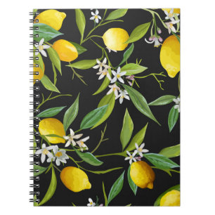 Caderno Espiral Padrão de colheita de Frutas de limão floral