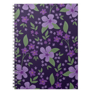 Caderno Espiral Padrão de colheita sem costura. Lilac e purga mara