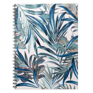 Caderno Espiral Padrão de colheita tropical de moda floral com pal