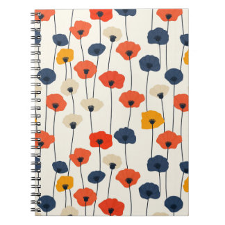 Caderno Espiral Padrão de coloração aquosa de papoilas
