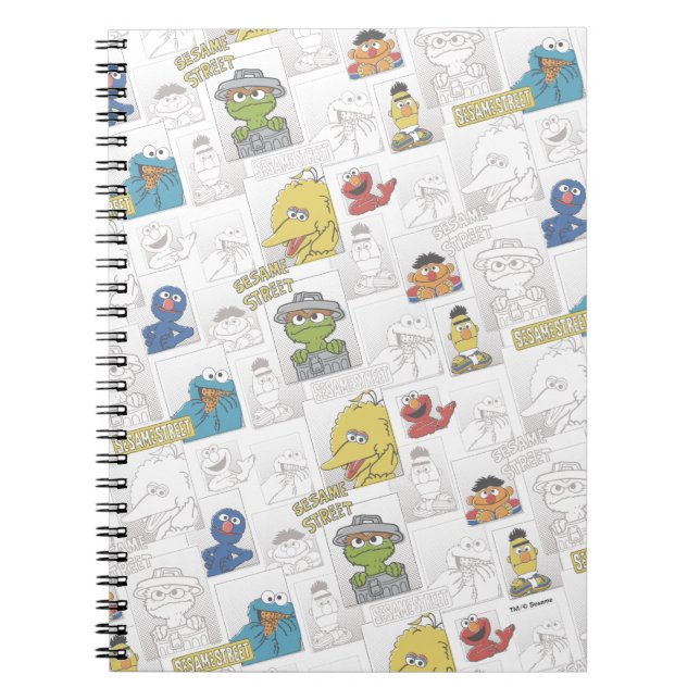 Caderno Espiral Padrão de Cómic Antigo da Rua Sésamo (Frente)