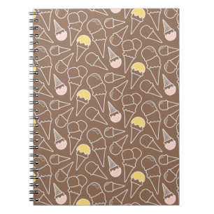 Caderno Espiral Padrão de Cone de Sorvete em Marrom