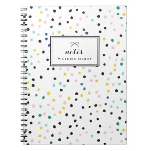 Caderno Espiral Padrão de Confetti Amarelo Pastel Azul Personaliza