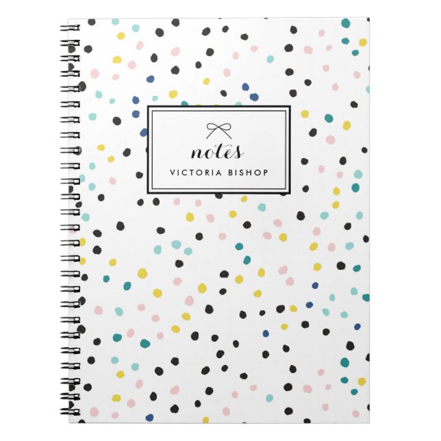 Caderno Espiral Padrão de Confetti Amarelo Pastel Azul Personaliza (Frente)