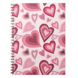 Caderno Espiral Padrão de Coração Camadas Rosa e Vermelho