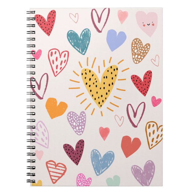 Caderno Espiral Padrão de Coração | Diário para notebook (Frente)