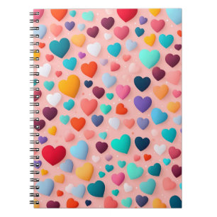 Caderno Espiral Padrão de Coração Multicolorido