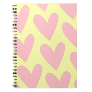 Caderno Espiral Padrão de Coração Simples, Cor-de-Rosa Amarelo, Y2