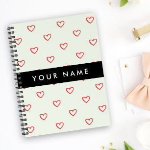 Caderno Espiral Padrão de Coração Vermelho, Amor, Seu Nome, Person