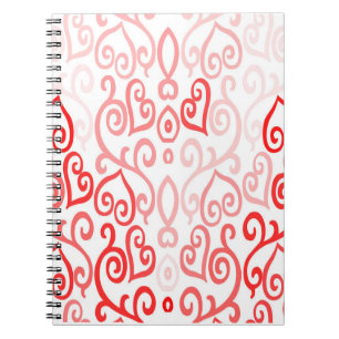 Caderno Espiral Padrão de Coração Vermelho e Rosa