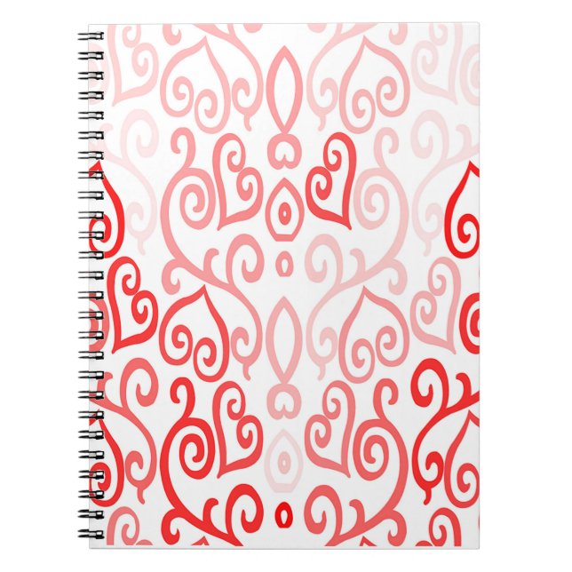 Caderno Espiral Padrão de Coração Vermelho e Rosa (Frente)