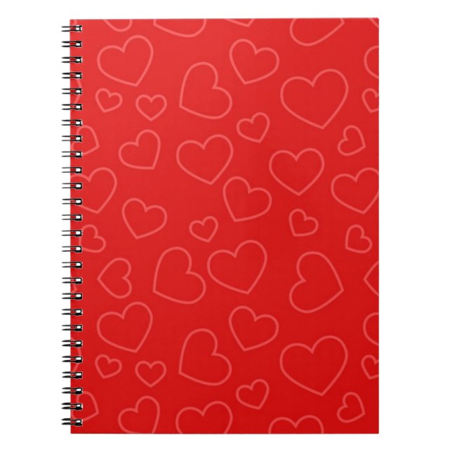 Caderno Espiral Padrão de Coração Vermelho Simples (Frente)