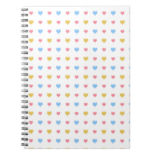 Caderno Espiral Padrão de Corações Coloridos Minúsculos Rosa Azul