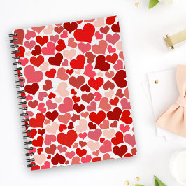 Caderno Espiral Padrão De Corações, Corações Vermelhos, Amor