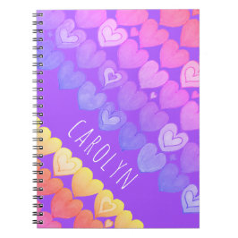 Caderno Espiral Padrão de corações de boho, personalizado com seu 