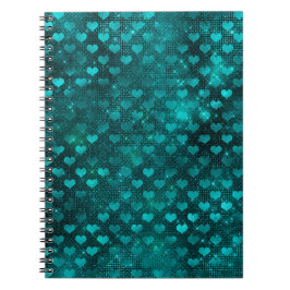 Caderno Espiral Padrão de Corações do Glama do Teal Glam Glitter