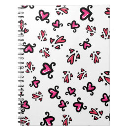 Caderno Espiral Padrão de Corações Rosa – Design Fofo de Rabiscos