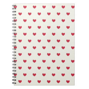 Caderno Espiral Padrão de Corações Vermelho Bonito