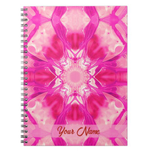 Caderno Espiral Padrão de Corante Rosa-Rosa Fuchsia e Pastel