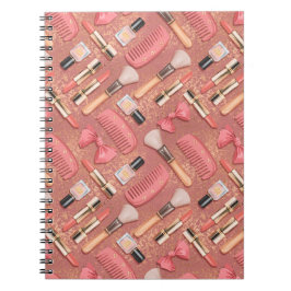 Caderno Espiral Padrão de Cosméticos Rosa Brilho