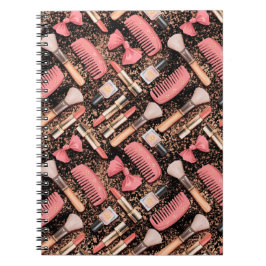 Caderno Espiral Padrão de Cosméticos Rosa Brilho