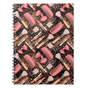 Caderno Espiral Padrão de Cosméticos Rosa Brilho