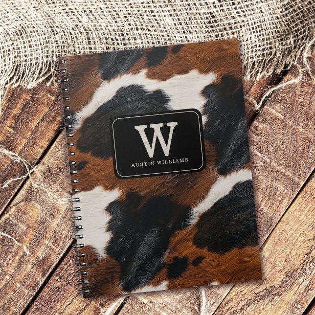 Caderno Espiral Padrão de cowhide da vaqueira ocidental (Personalize with your monogram initial and name.)