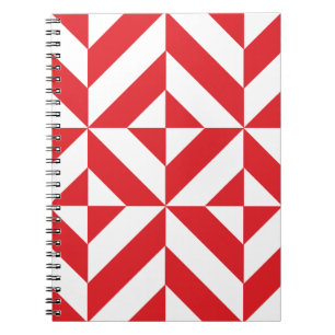 Caderno Espiral Padrão de Cubo de Deco Geométrico Cerery Red
