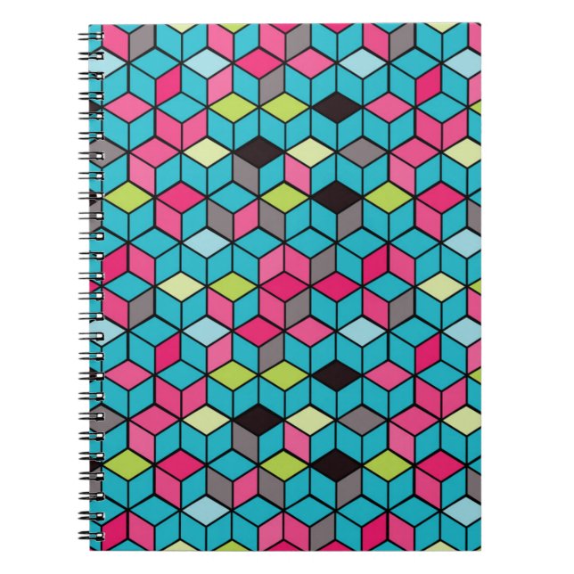 Caderno Espiral Padrão de Cubo Turquesa e Rosa (Frente)