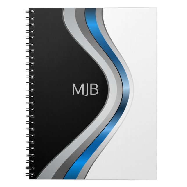 Caderno Espiral Padrão de Curvas Profissionais Modernas com Monogr (Frente)
