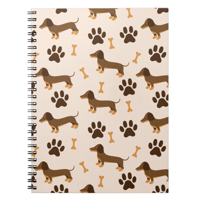 Caderno Espiral Padrão de Dachshund: Impressão de Vintage (Frente)