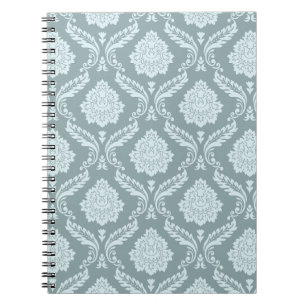 Caderno Espiral Padrão de Damasco Rococó Azul Ovo de Pato+Turquesa