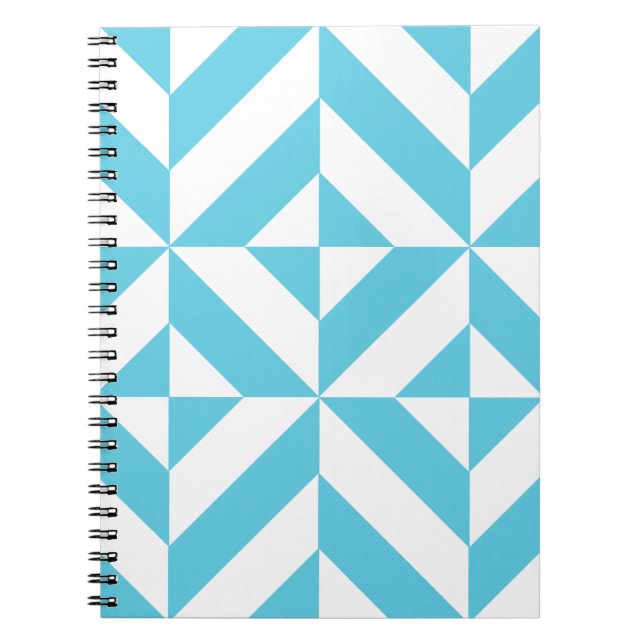 Caderno Espiral Padrão de Deco Geométrico Azul do Oceano (Frente)