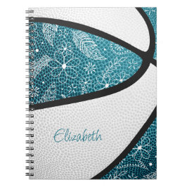 Caderno Espiral Padrão de desenho boho sports azul turquesa e bran