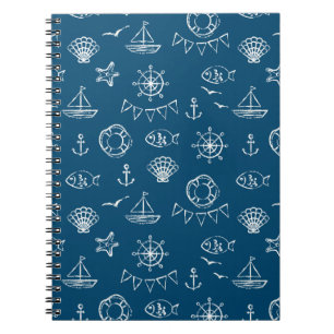 Caderno Espiral Padrão de Desenho de Giz Náutico 2