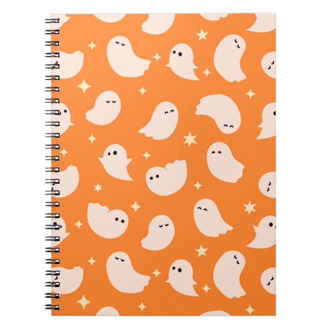 Caderno Espiral Padrão de desenho fantasma laranja (Frente)