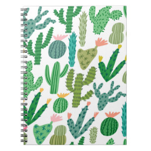 Caderno Espiral padrão de desenho manual bonito de cacto cacto de