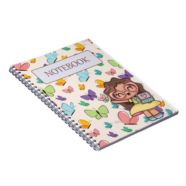 Caderno Espiral padrão de design de borboletas (Lado Direito)